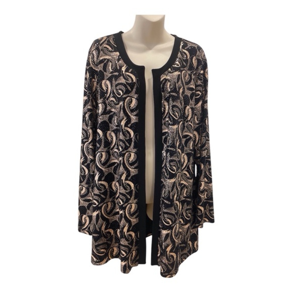 Elegant Metex Black & Gold Embellished Cardigan, Size 54-56